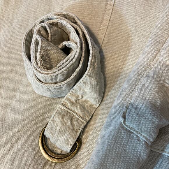 Nicole Miller Linen Lyocell Cuffed Khaki Tan Tapered Straight Leg Cargo Pants - Picture 12 of 12